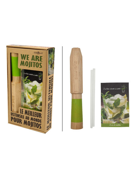 Cookut-Set Spezial Mojito 1 Stampfer + 2 Glasstrohhalme + 1 Rezeptbuch