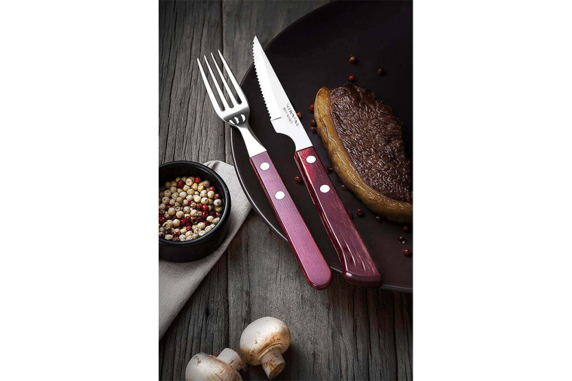 Set bestehend aus 6 Steakmessern mit Wellenschliff 11cm Tramontina roter Griff
