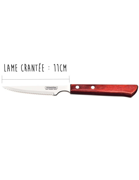 Set of 6 Tramontina steak knives, 11cm serrated blade, red handle