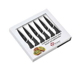 Set di 6 coltelli da bistecca Pradel Excellence in scatola con lama nera da 10 cm e rivestimento antiaderente