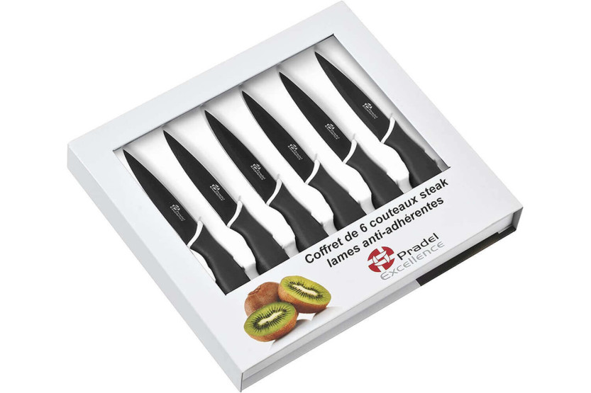 Conjunto de 6 facas para bifes Pradel Excellence com 10 cm de lâmina preta e revestimento antiaderente