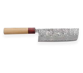 faca nakiri Japonês artesanal Yoshimi Kato 16,5cm VG10 Níquel Damasco cerisier