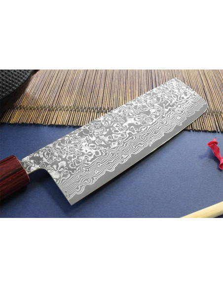 faca nakiri Japonês artesanal Yoshimi Kato 16,5cm VG10 Níquel Damasco cerisier