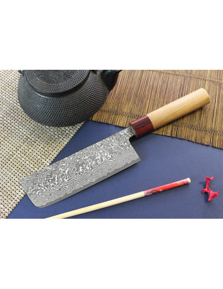 faca nakiri Japonês artesanal Yoshimi Kato 16,5cm VG10 Níquel Damasco cerisier