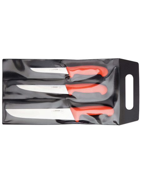Set van 3 Giesser professionele slagersmessen, rood handvat