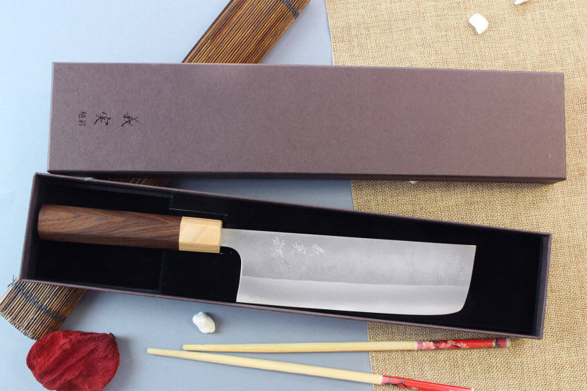 coltello nakiri japonais artisanal Yoshimi Kato AS Nashiji 16,5 cm