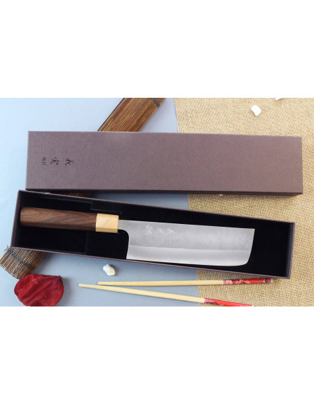 coltello nakiri japonais artisanal Yoshimi Kato AS Nashiji 16,5 cm