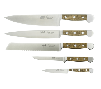 Set med 5 smidda knivar Güde Alpha Oak