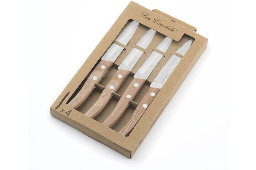 Set mit 4 Spickmessern mit Wellenschliff Lou Laguiole Util FOREST Holz Natur