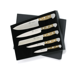Set med 5 smidda knivar Güde Alpha Oak 2