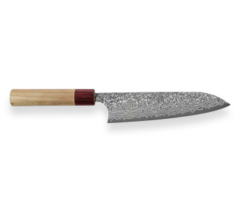 Yoshimi Kato 18cm VG10 Nickel Damaskus körsbärsträ handgjord japansk kockkniv