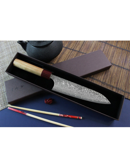Yoshimi Kato 18cm VG10 Nickel Damascus kirsikkapuu käsintehty japanilainen kokkiveitsi ' s veitsi