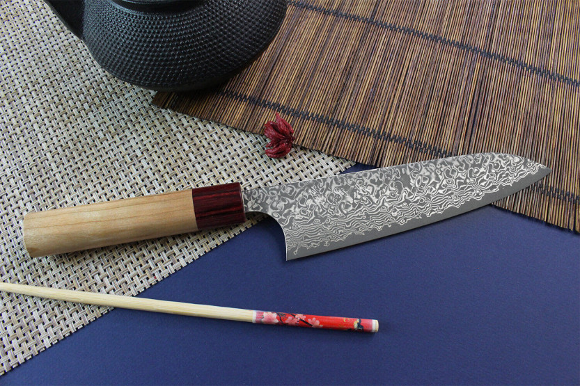 Yoshimi Kato 18cm VG10 Nickel Damascus kirsikkapuu käsintehty japanilainen kokkiveitsi ' s veitsi