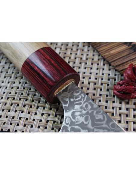Coltello da chef giapponese fatto a mano Yoshimi Kato 18 cm VG10 Nichel Damasco in legno di ciliegio