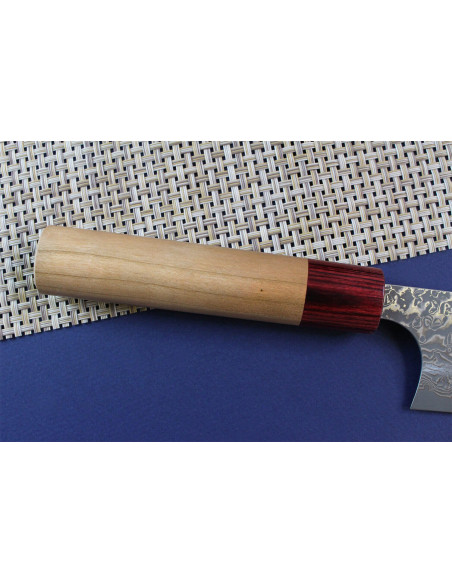 Yoshimi Kato 16,5cm VG10 Nickel Damaskus körsbärsträ japansk handgjord bunka kniv