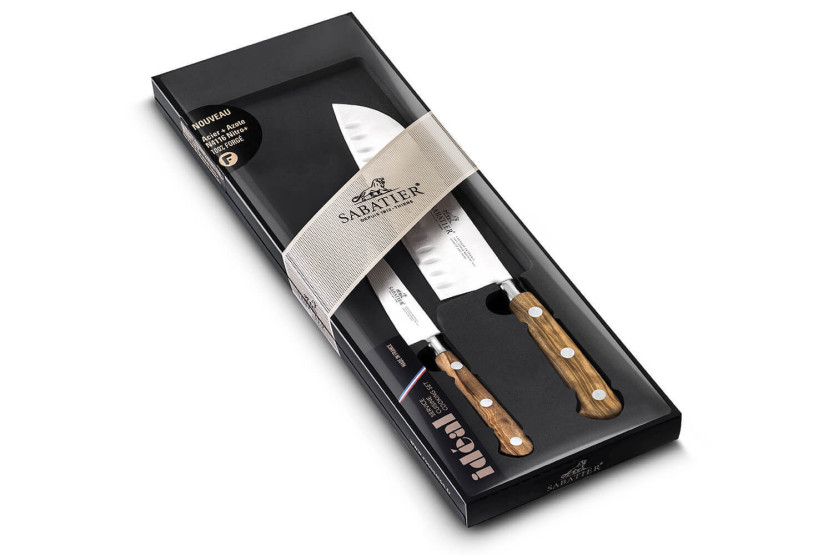 Sabatier set 2 Office + Santoku knives olive wood handle
