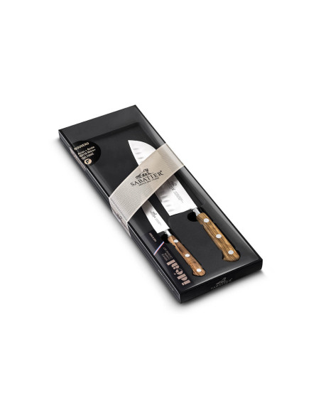 Sabatier set 2 Office + Santoku messen olijf houten handvat