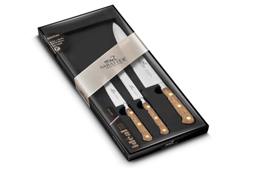 Sabatier set med 3 Office + Vegetable + Chef-knivar med handtag i valnötsträ