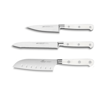 Conjunto de 3 facas Sabatier Toque Blanche Office + Universal + Mini Santoku 2
