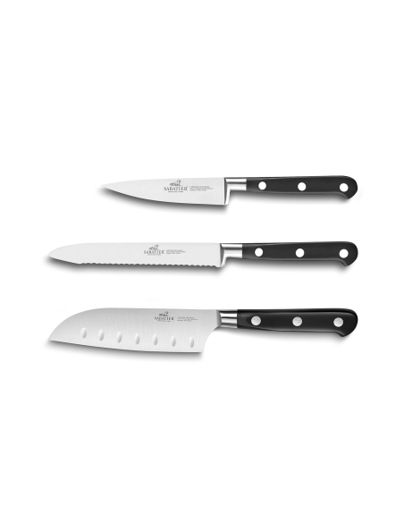 Conjunto de 3 facas Sabatier Ideal em aço inoxidável Office + Universal + Mini Santoku