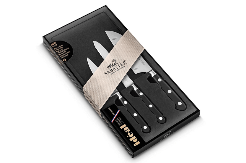 Juego de 3 cuchillos Sabatier Ideal de acero inoxidable Office + Universal + Mini Santoku