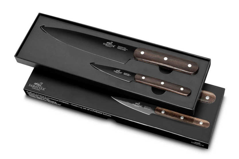 Conjunto Sabatier International 2 facas de escritório + Facas de cozinha, lâmina em aço inoxidável preto