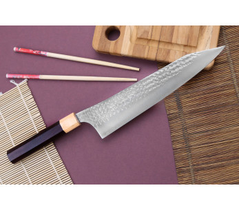 Hamret japansk kokkekniv Yu Kurosaki senko 24 cm i SG2-stål 2