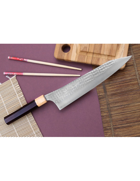 Yu Kurosaki senko 24cm faca de cozinha japonesa artesanal martelada em aço SG2