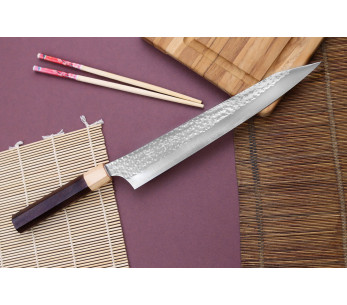Couteau sujihiki cherry Japans artisanaal martelé Yu Kurosaki senko 27cm acier SG2 2
