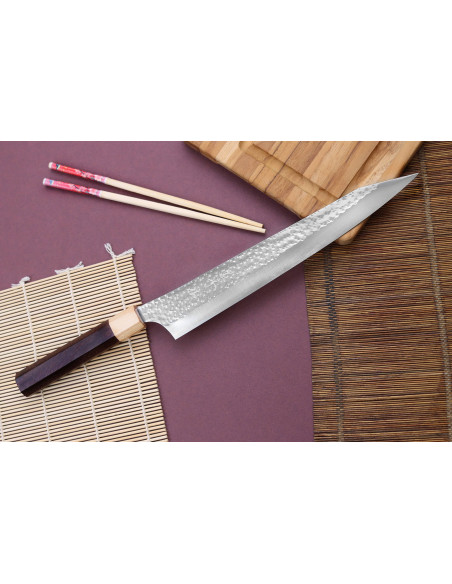 Estojo sujihiki cereja japonês artesanal martelé Yu Kurosaki senko 27cm acier SG2