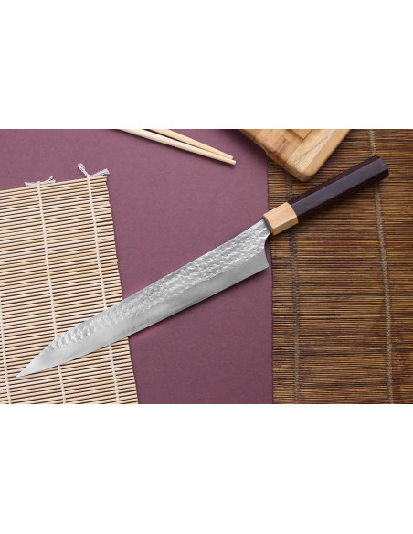 Estojo sujihiki cereja japonês artesanal martelé Yu Kurosaki senko 27cm acier SG2