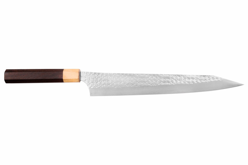 Couteau sujihiki cerezo japonés artesanal martelé Yu Kurosaki senko 27cm acier SG2
