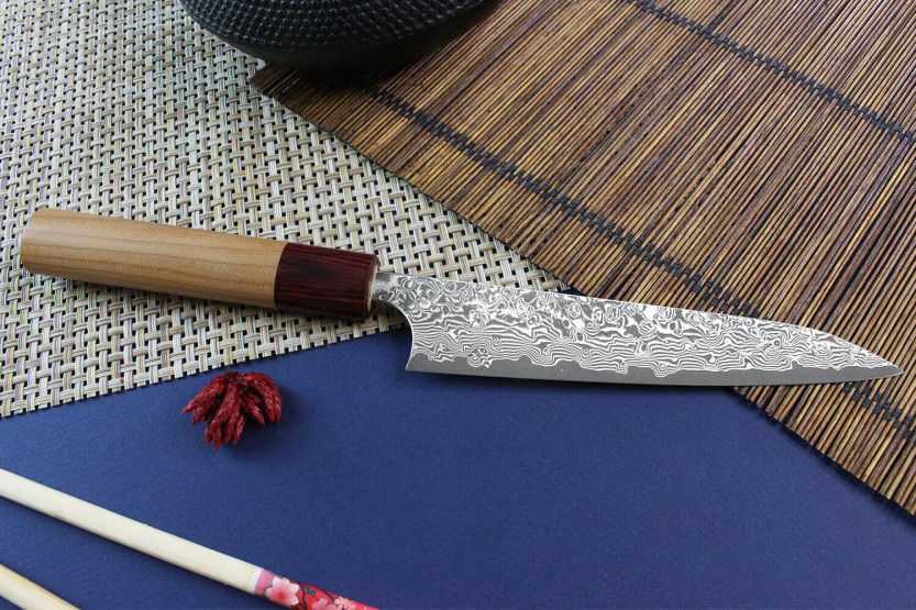 Yoshimi Kato 15cm VG10 Nikkel Damascus kersenboom handgemaakt Japans Universeel mes