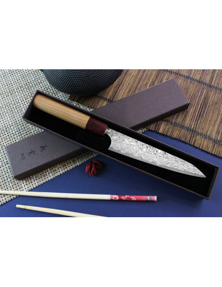 Yoshimi Kato 15cm VG10 Nikkel Damascus kersenboom handgemaakt Japans Universeel mes