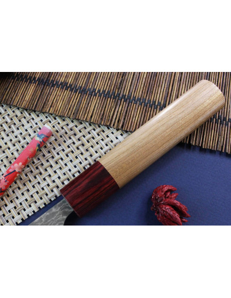 Faca de aparar japonesa artesanal Yoshimi Kato 8,5cm VG10  Damasco em madeira de cerejeira