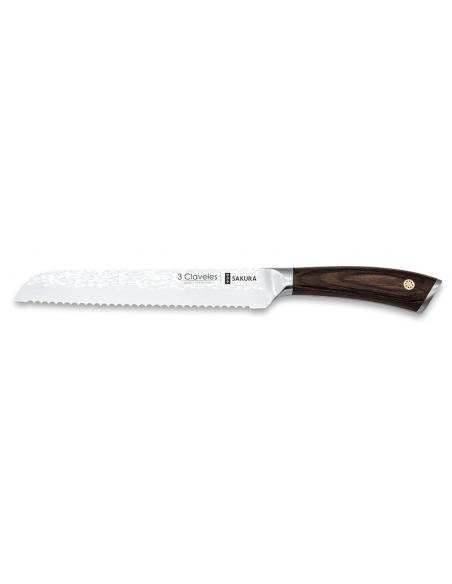 Cuchillo de pan Sakura 3 claveles con mango pakka 19cm