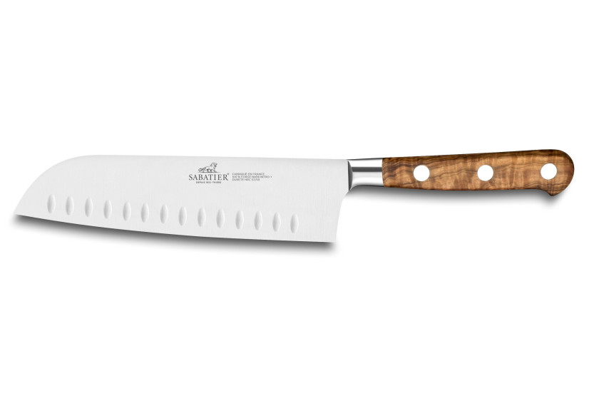 SABATIER Provençao coltello santoku 100% forgiato con fossette manico con fossette legno d'ulivo con fossette 18 cm