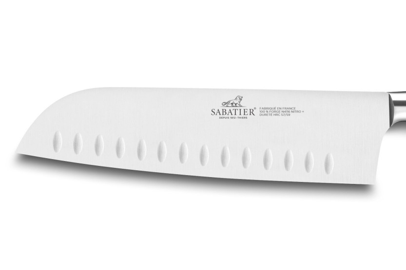 SABATIER Provençao coltello santoku 100% forgiato con fossette manico con fossette legno d'ulivo con fossette 18 cm