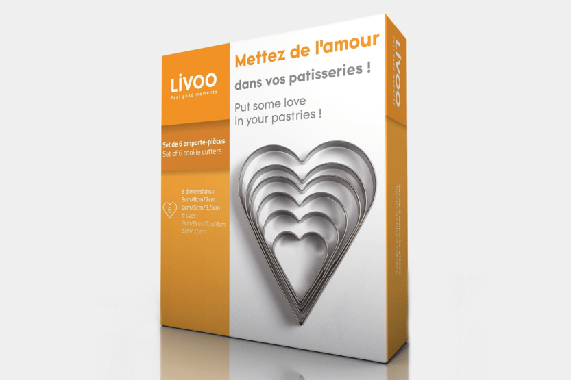 Conjunto de 6 cortadores de biscoitos em aço inoxidável em forma de coração da Livoo