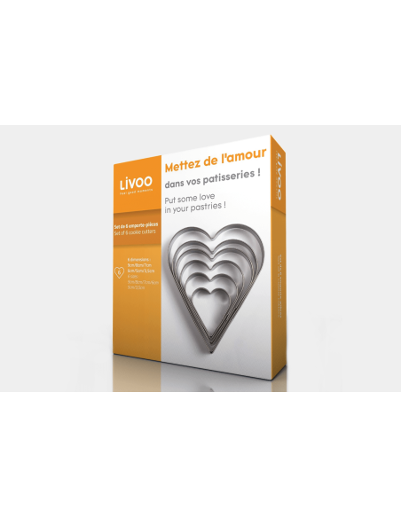 Set de 6 cortapastas Livoo de acero inoxidable con forma de corazón