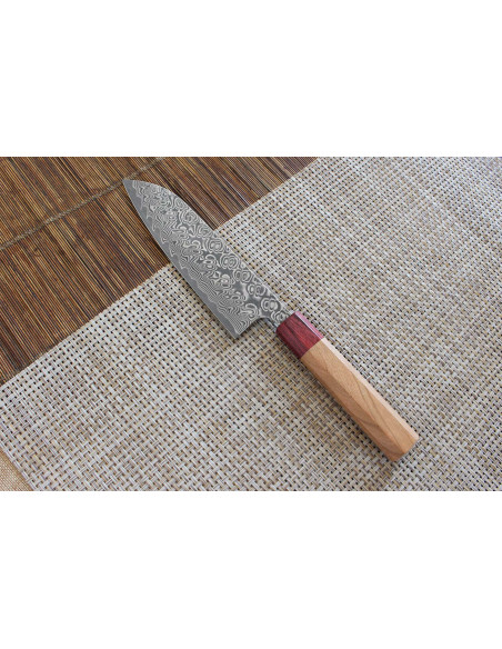 Yoshimi Kato 17 cm SG2 Damaskus kirsebærtræ håndlavet japansk santoku-kniv