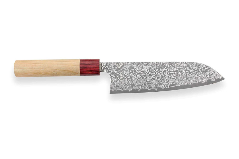 faca santoku japonesa faca santoku Yoshimi Kato 17cm VG10 Níquel Damasco madeira de cerejeira feita à mão