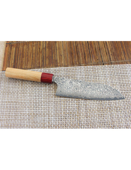 Handmade Japanese santoku knife Yoshimi Kato 17cm VG10 Nickel Damascus cherry wood
