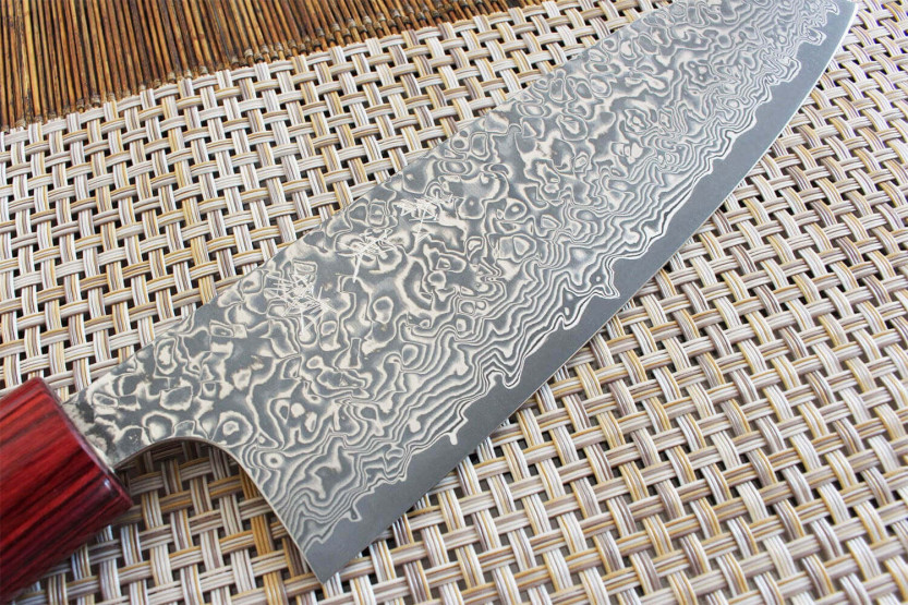 Handmade Japanese santoku knife Yoshimi Kato 17cm VG10 Nickel Damascus cherry wood