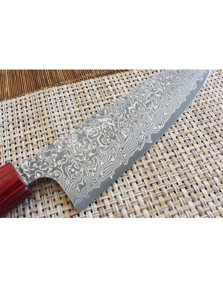 Handgemaakt Japans santoku mes Yoshimi Kato 17cm VG10 Nikkel Damascus kersenhout