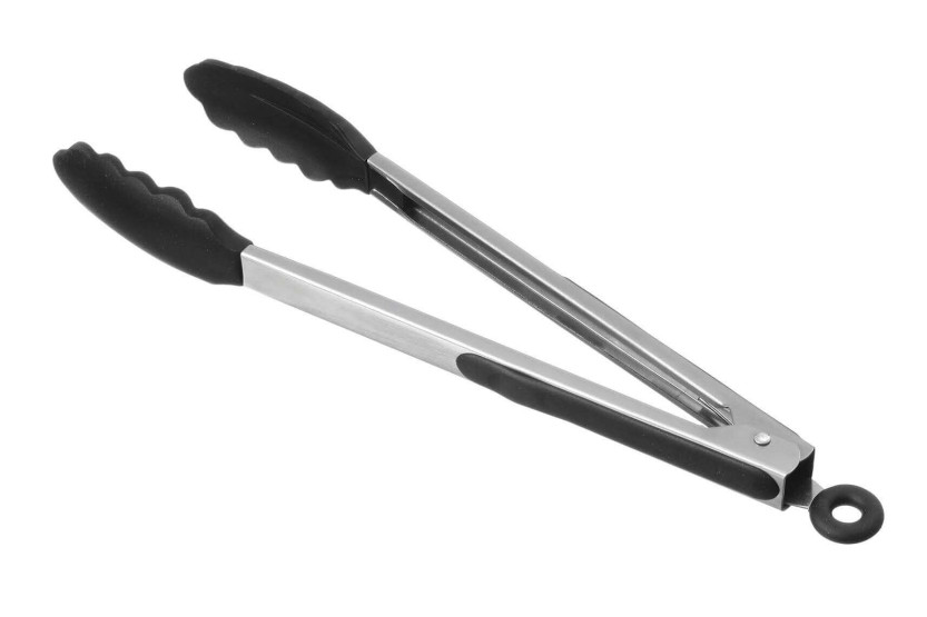 Pinza ergonómica para servir 30cm punta de silicona negra