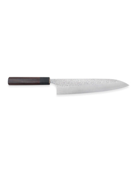 Faca de chef japonesa martelada artesanal Yu Kurosaki Shizuku 21cm em aço SG2