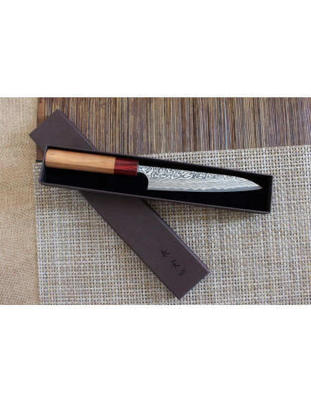 Yoshimi Kato 15cm SG2 Damasco madera de cerezo cuchillo universal japonesa artesanal