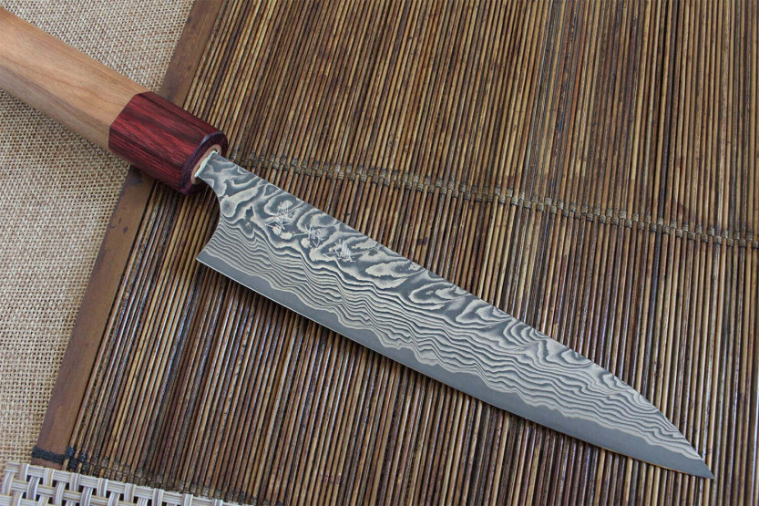 Faca universal japonesa para artesanato Yoshimi Kato 15cm SG2 Damasco em cerejeira