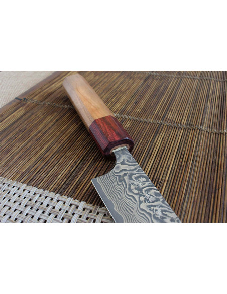 Yoshimi Kato 15cm SG2 Damasco madera de cerezo cuchillo universal japonesa artesanal